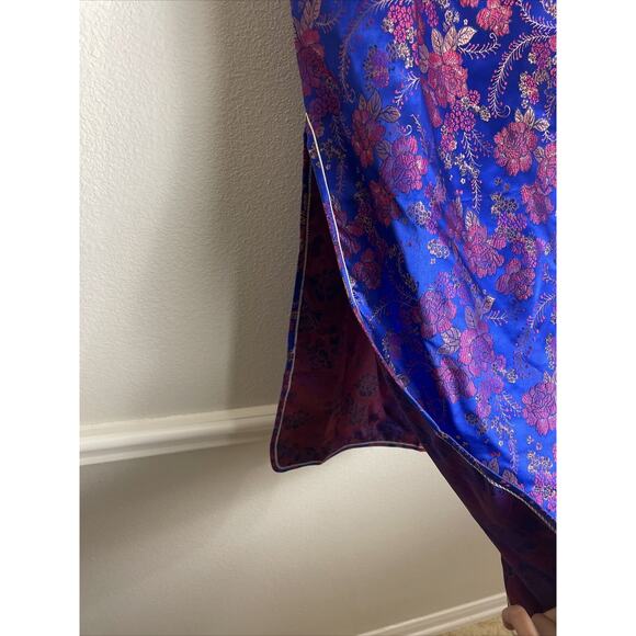 golden dragon, blue Asian Print Slit midi dress, Size 2-4 - Picture 4 of 6